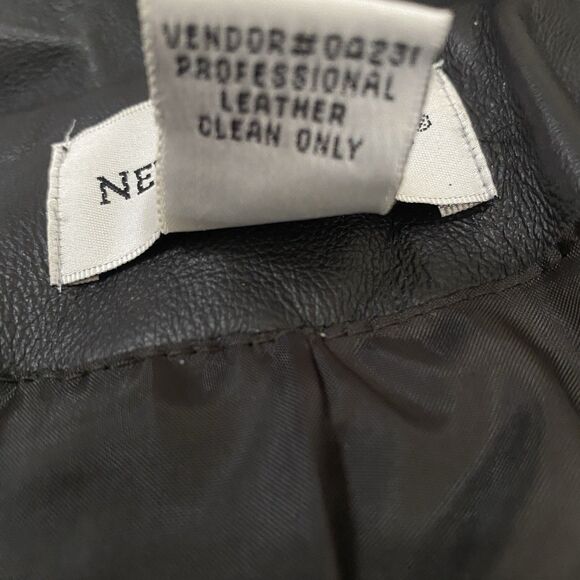 Newport News Leather Jacket Y2K Sz 8 Medium Tailored Vtg Retro Black Blazer - Picture 13 of 14